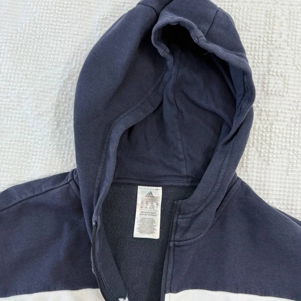 Adidas Sweatshirt Hooded Quarter-Zip White/ Gray/ Navy Mens XL HR6093